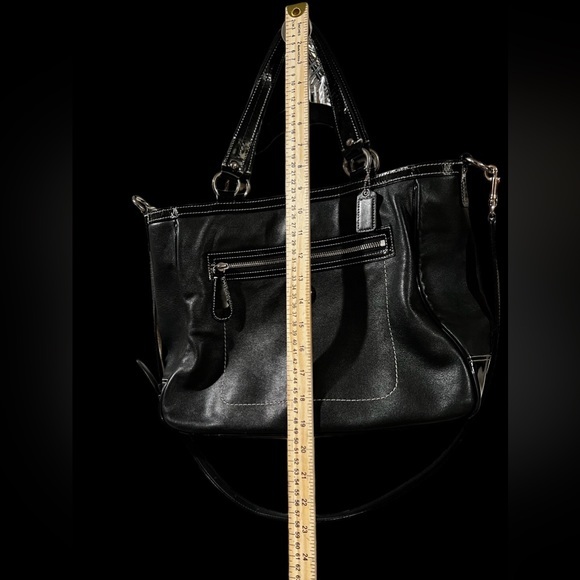 Coach Black Leather and Patent Tote Handbag Laura F14887 Coach Tag Blue Lining - Picture 16 of 16